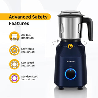 Atomberg Yulia 750 Watt Mixer Grinder | 4 Multipurpose Jars including Chopper Jar | Coarse Mode for Silbatta-like Textures | Powerful Intelligent Motor | Advanced Safety Features | Ritz Blue