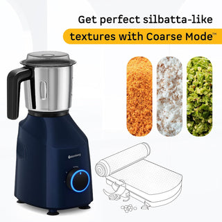 Atomberg Yulia 750 Watt Mixer Grinder | 4 Multipurpose Jars including Chopper Jar | Coarse Mode for Silbatta-like Textures | Powerful Intelligent Motor | Advanced Safety Features | Ritz Blue
