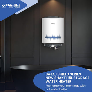 Bajaj Shield Series New Shakti 15L Storage Wall Mount Water Heater For Home|5-Star Rated Geyser