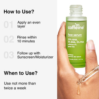 MCaffeine Green Tea & 25% AHA, 2% BHA, 5% PHA Face Serum - Gentle Peels for Improved Skin Texture - 30 ml_SilkRoutes_5