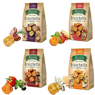 MarettiOvenBakedBruschetteChipsSlowRoastedGarlic_PizzaFlavour_TomatoOlives_Oregano_FineCheeseSelection_70GmEach_ComboOf4_Silkroutes