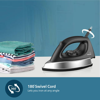 PHILIPS Stainless_Steel Heavyweight Dry Iron Gc181/8-1000 Watts Power, Black Non-Stick Soleplate, Ergonomic Grip