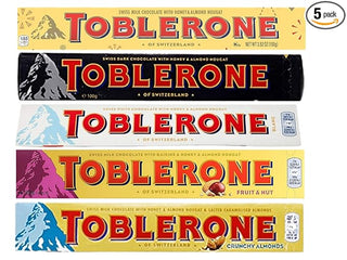 TobleroneofSwitzerlandComboPackChocolateBars_SwissMilk_SwissDark_SwissWhite_SwissFruit_NutSwissCrunchyAlmond_Packof5_100gEach