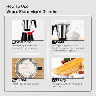 Wipro Elato FMG206 1000 Watt Mixer Grinder with 4 Jars